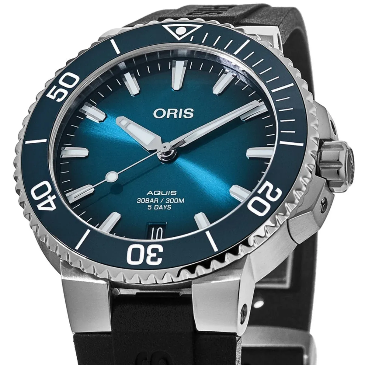 Oris Aquis Automatic Stainless Steel Blue Dial Black Rubber Strap Date Divers Mens Watch 400 7769 4135-07 4 22 74FC