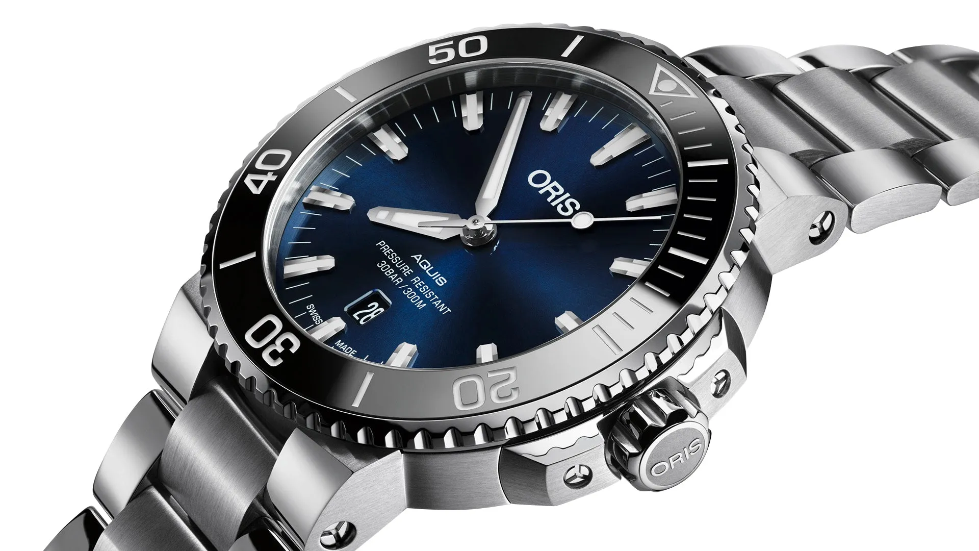 Oris Aquis Automatic Stainless Steel Blue Dial Date Divers Mens Watch 733 7730 4135-07 8 24 05PEB