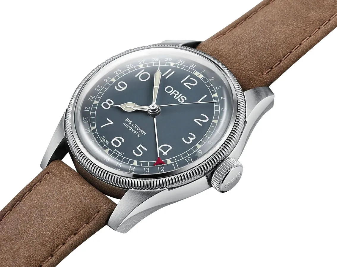 Oris Big Crown Pointer Date Automatic Stainless Steel Blue Dial Brown Leather Strap Mens Watch 754 7741 4065-07 5 20 63