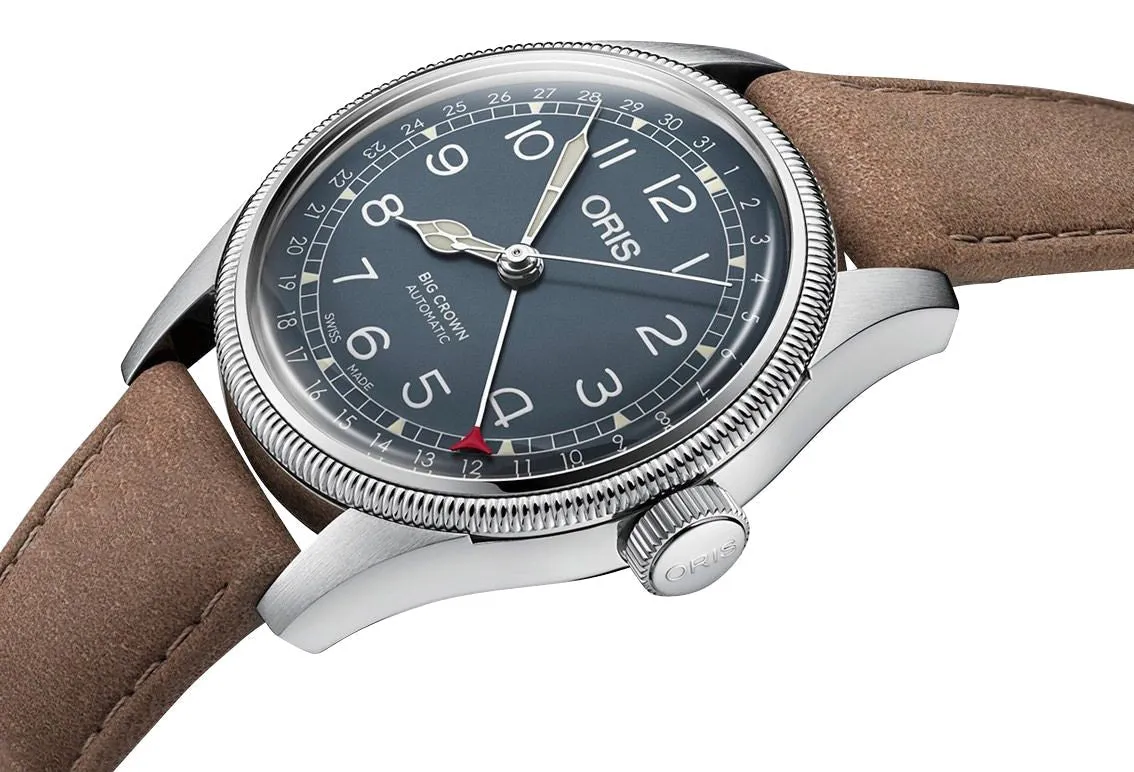 Oris Big Crown Pointer Date Automatic Stainless Steel Blue Dial Brown Leather Strap Mens Watch 754 7741 4065-07 5 20 63