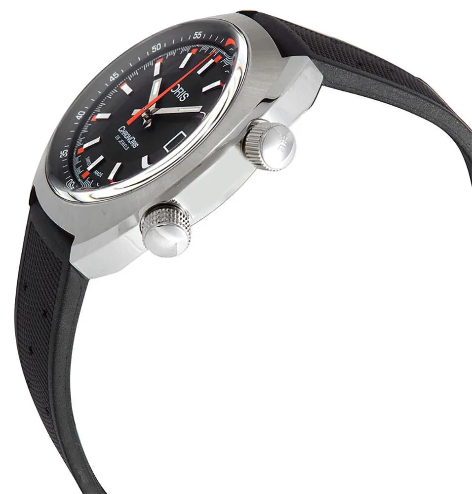 Oris Chronoris Automatic Stainless Steel Black Rubber Strap Black Dial Date Mens Watch 733 7737 4054-RS