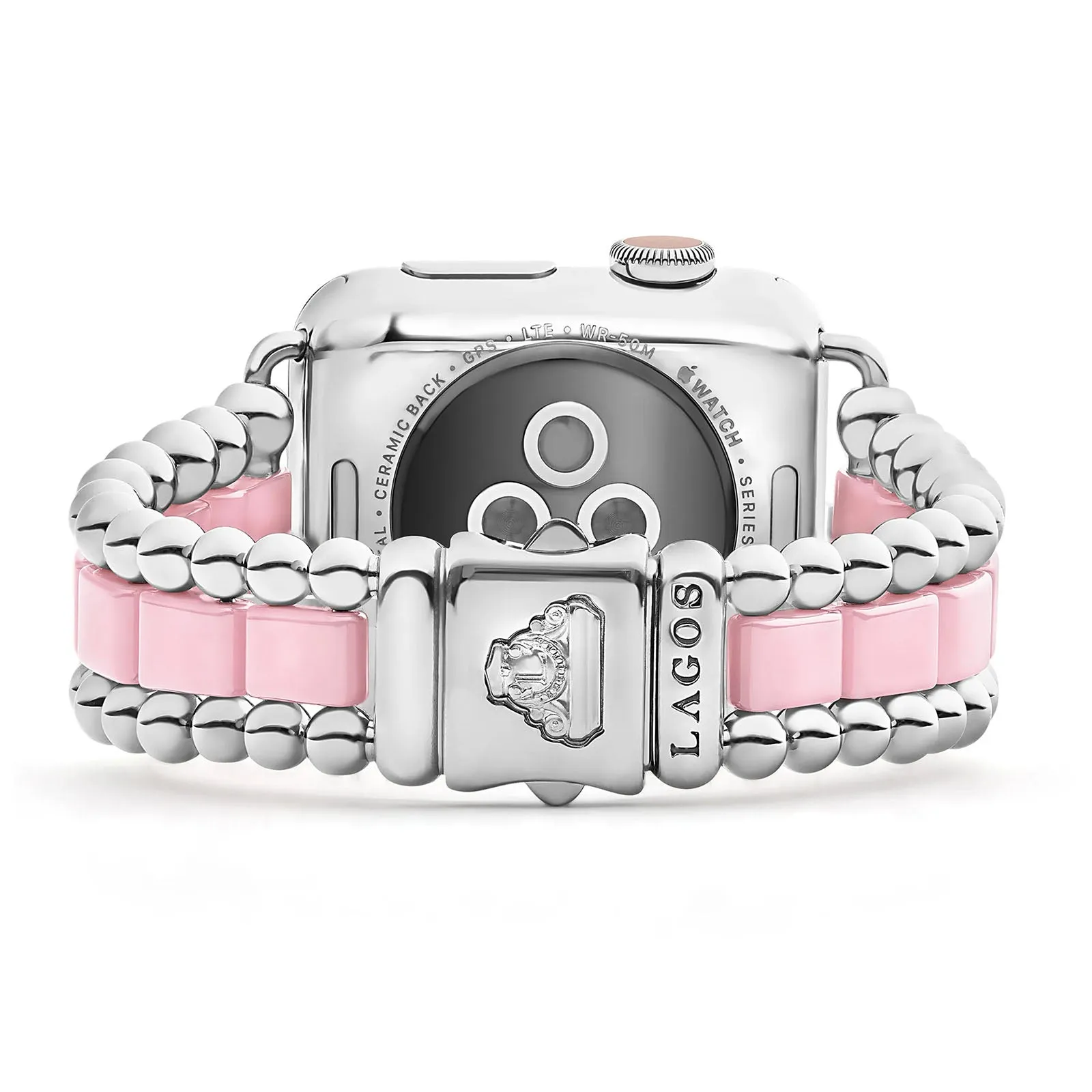 Pink Ceramic and Stainless Steel Watch Bracelet-38-45mm