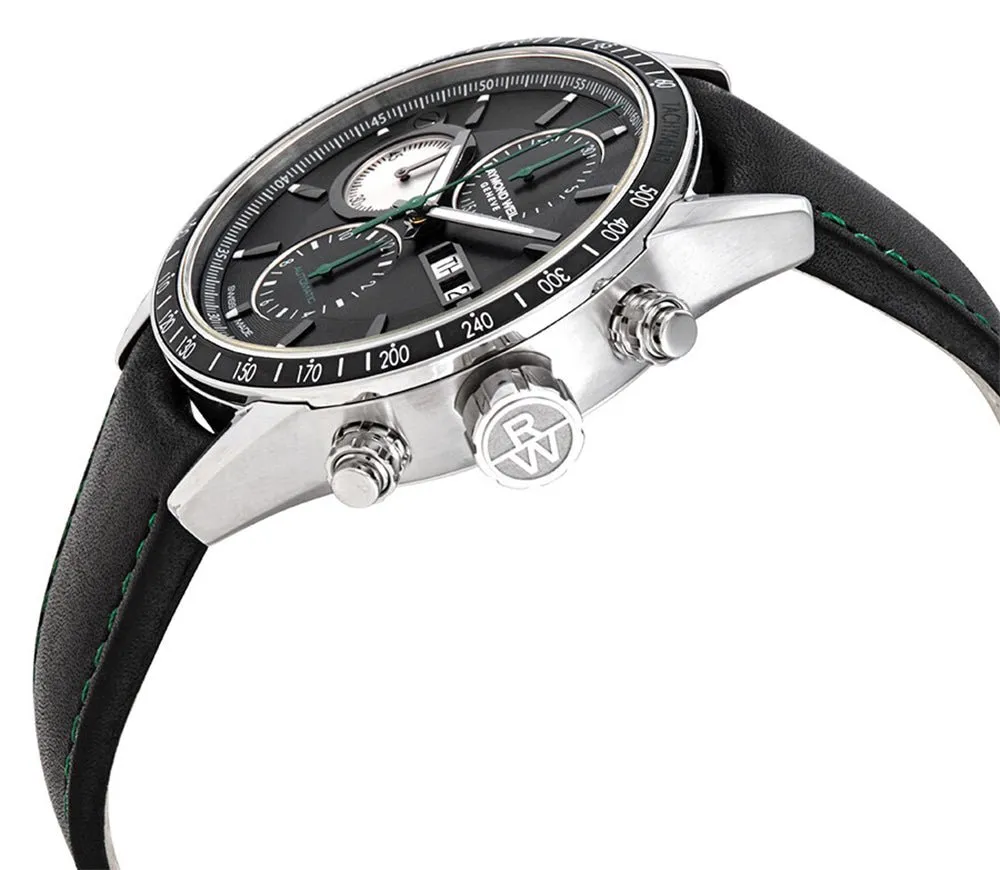 Raymond Weil Freelancer Automatic Chronograph Steel Black Dial Black Leather Day/Date Mens Watch 7731-SC1-20321