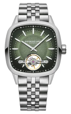 Raymond Weil Freelancer Automatic Stainless Steel Square Green Dial Mens Watch 2790-ST-52051