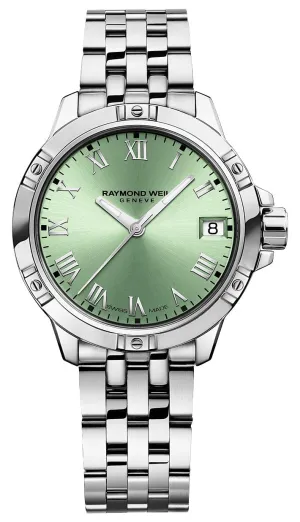 Raymond Weil Tango Stainless Steel Green Dial Date Quartz Womens Watch 5960-ST-00520