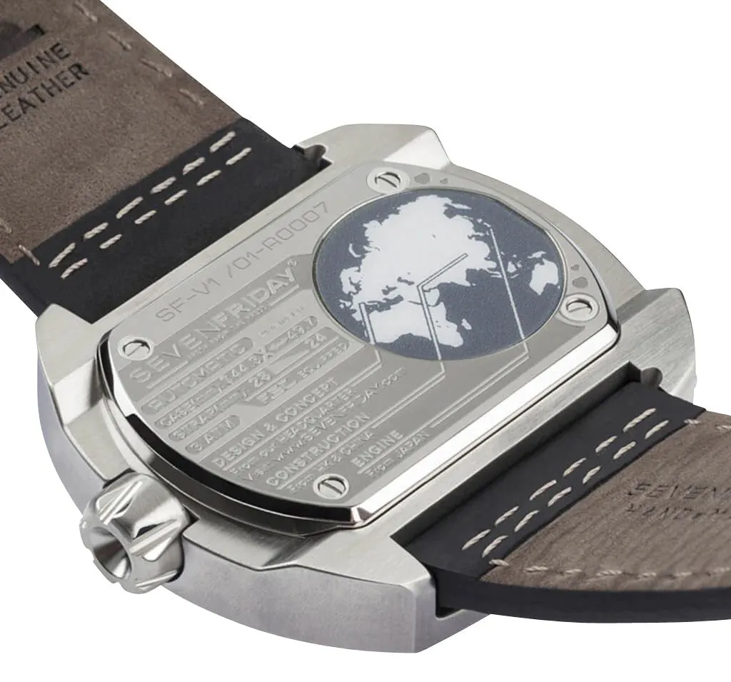 SEVENFRIDAY V-Series Automatic Stainless Steel Silver Dial Black Leather Strap Mens Watch V1/01