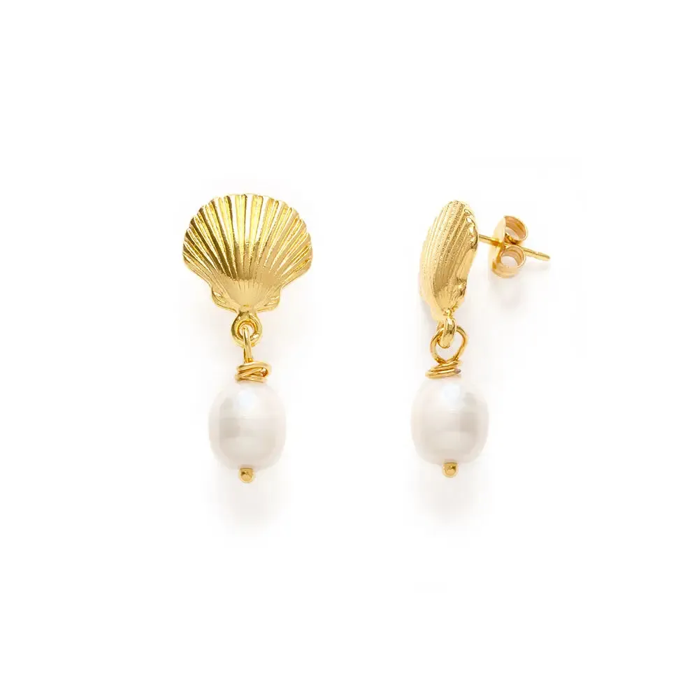 Shell and Pearl Stud Drop Earrings
