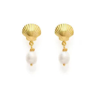Shell and Pearl Stud Drop Earrings