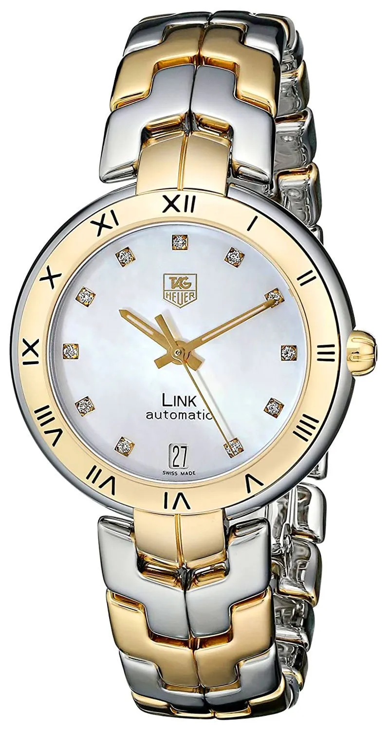 TAG Heuer Link Automatic Yellow Gold and Steel Mother-of-Pearl Dial Diamonds Date Womens Watch WAT2351.BB0957