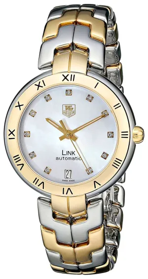 TAG Heuer Link Automatic Yellow Gold and Steel Mother-of-Pearl Dial Diamonds Date Womens Watch WAT2351.BB0957