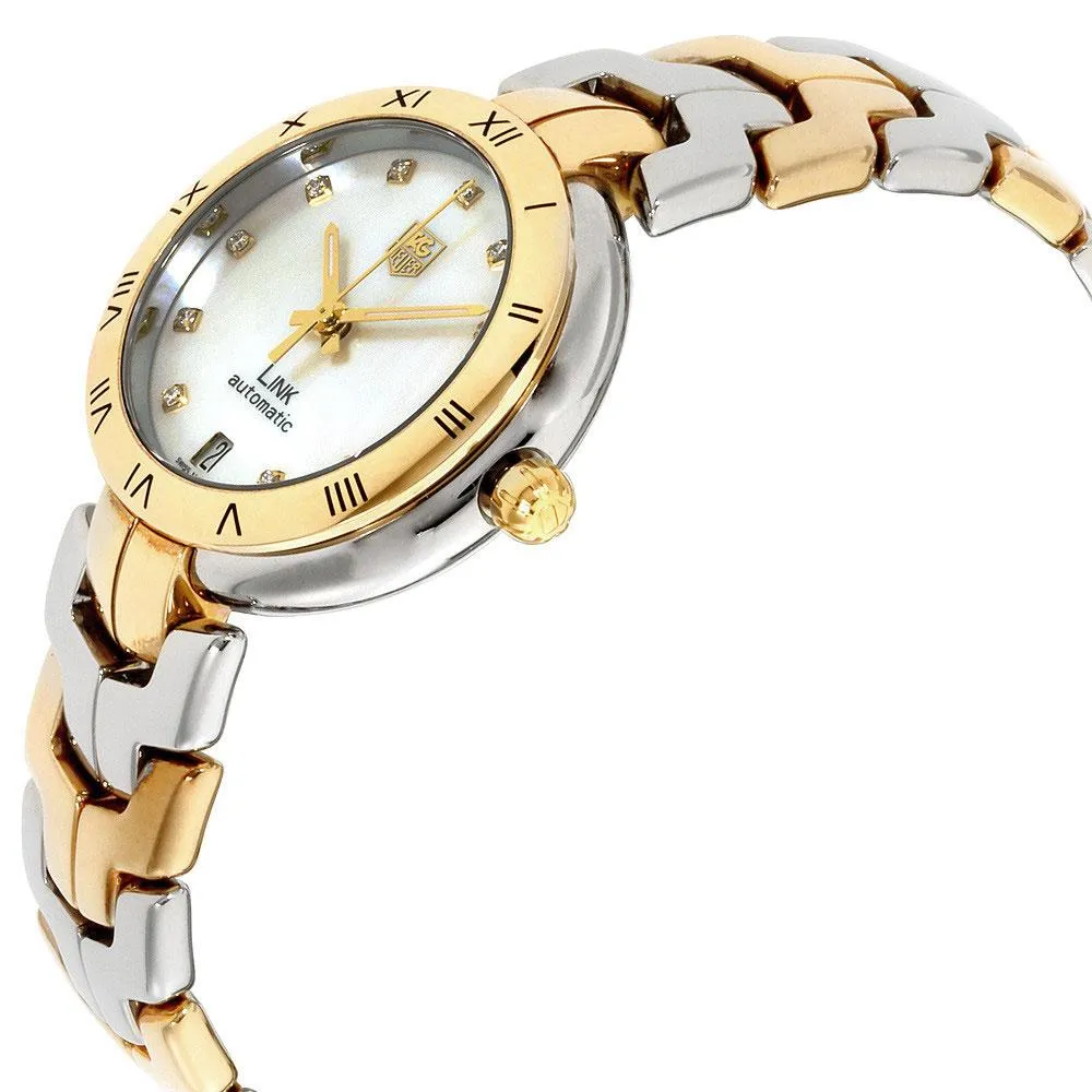 TAG Heuer Link Automatic Yellow Gold and Steel Mother-of-Pearl Dial Diamonds Date Womens Watch WAT2351.BB0957