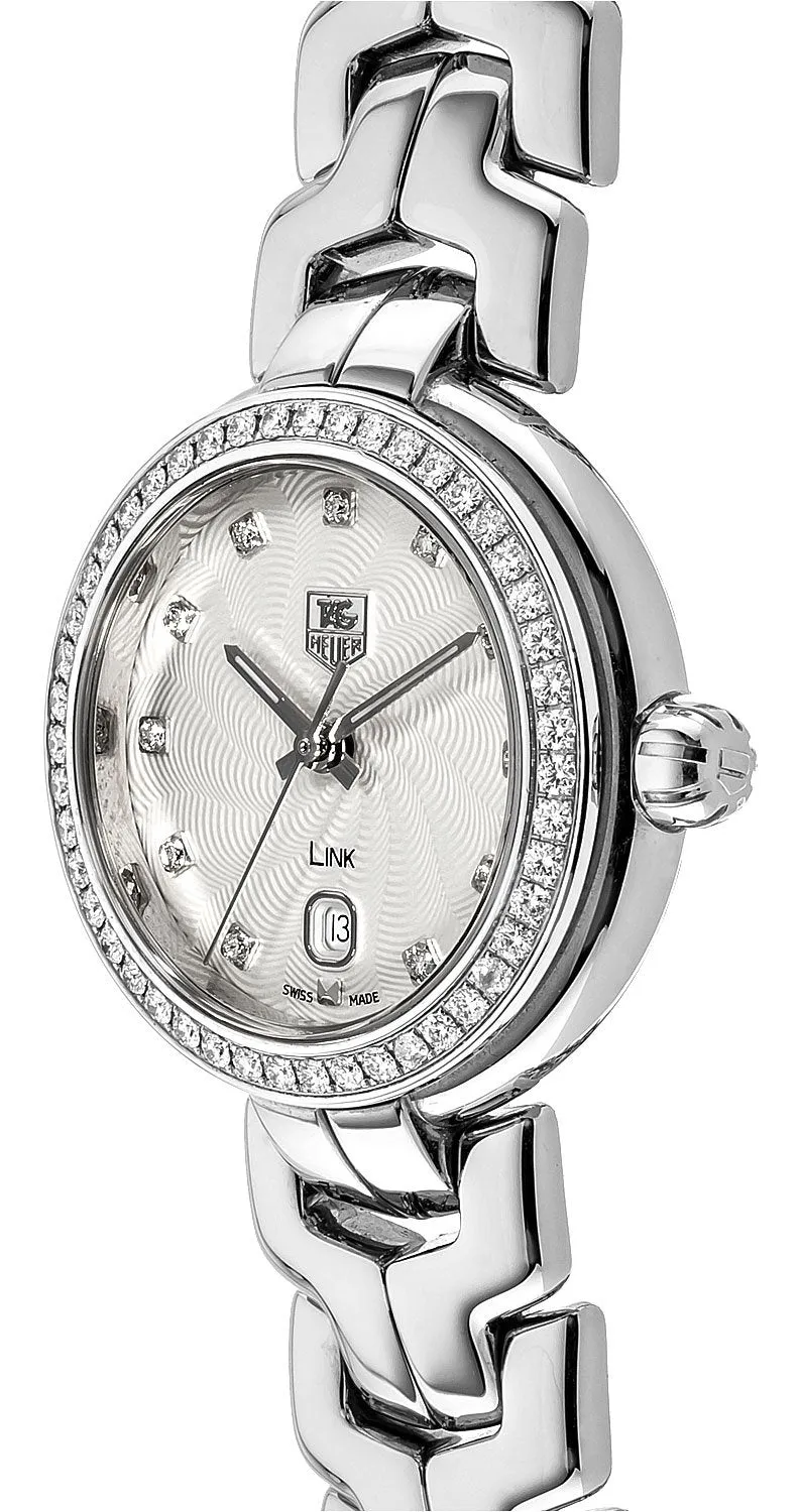 TAG Heuer Link Stainless Steel Silver-Tone Dial Diamonds Date Quartz Womens Watch WAT1414.BA0954