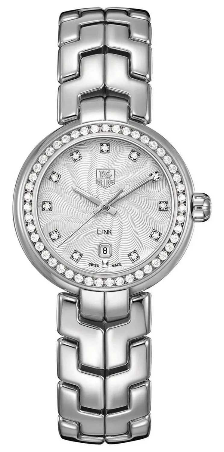 TAG Heuer Link Stainless Steel Silver-Tone Dial Diamonds Date Quartz Womens Watch WAT1414.BA0954
