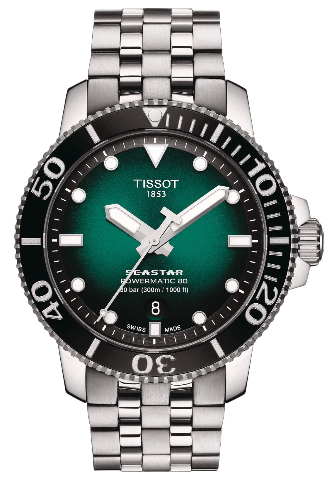 Tissot T-Sport Seastar 1000 Automatic Powermatic 80 Stainless Steel Green Dial Date Divers Mens Watch T120.407.11.091.01