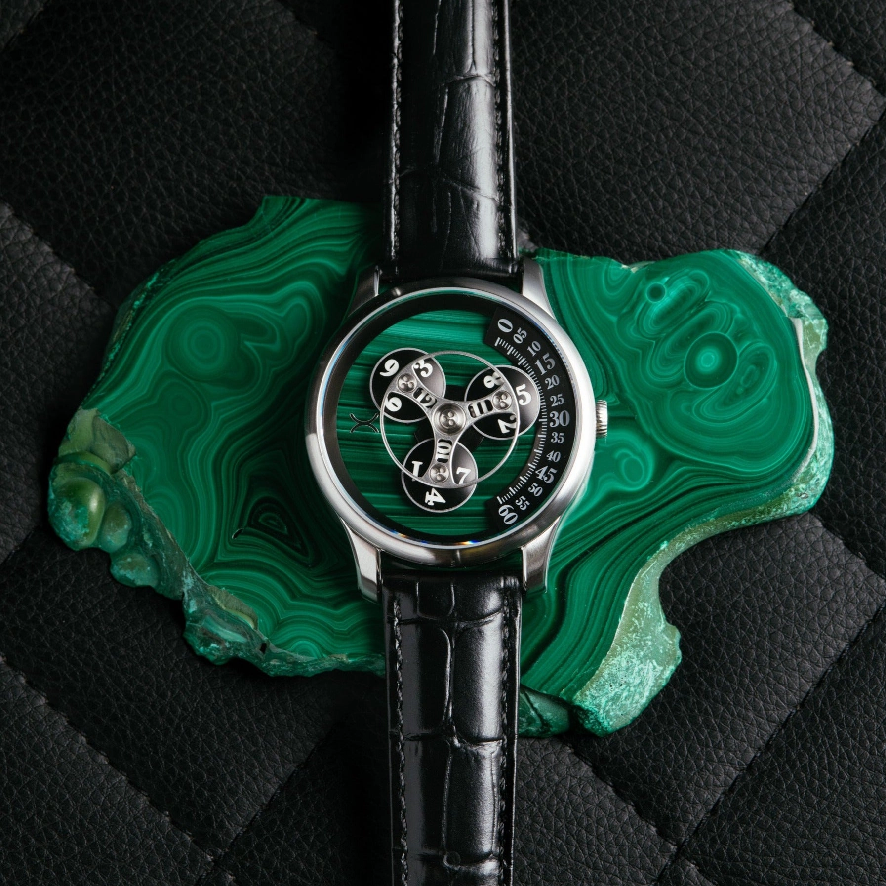 Triptych Automatic Wandering Hour Stone Edition Malachite