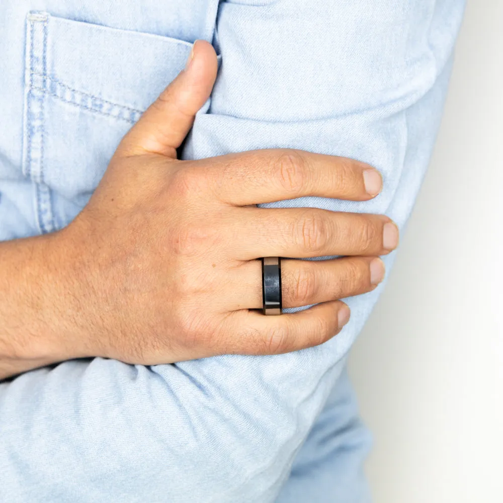 Tungsten Brown Wood Pattern Center Line 8mm Ring