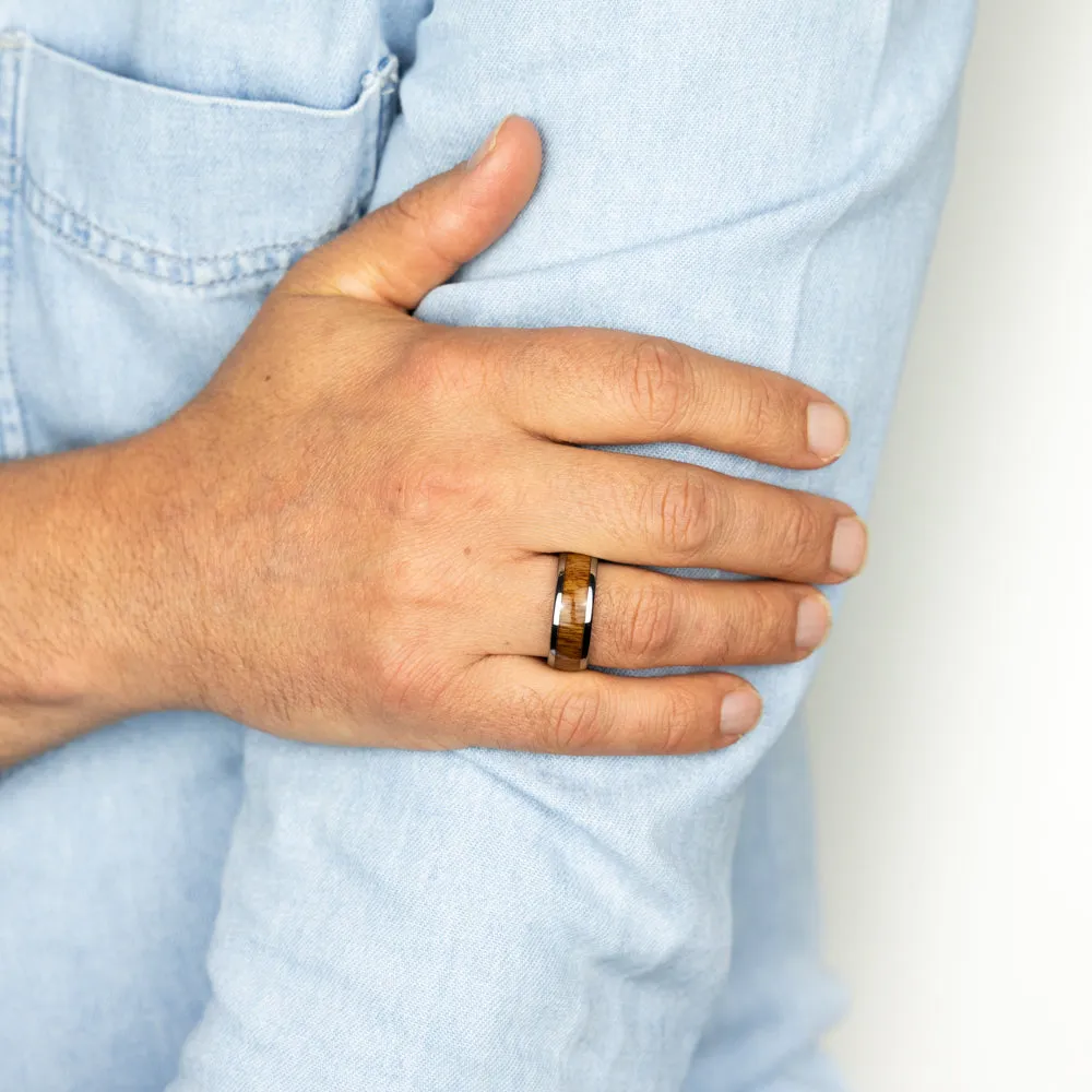 Tungsten Brown Wood Pattern Center Line 8mm Ring