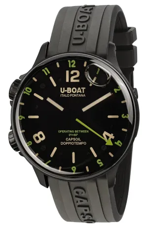 U-Boat Capsoil Doppiotempo Black DLC Steel Black Dial Black Rubber Strap Swiss Electro-mechanical Mens Watch 8840