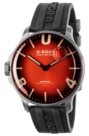 U-Boat Darkmoon Stainless Steel Red Dial Black Rubber Strap Quartz Mens Watch 8701