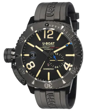 U-Boat Sommerso Automatic Black DLC Steel Black Dial Black Rubber Strap Date Divers Mens Watch 9015