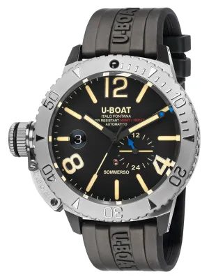 U-Boat Sommerso Automatic Stainless Steel Black Dial Black Rubber Strap Date Divers Mens Watch 9007